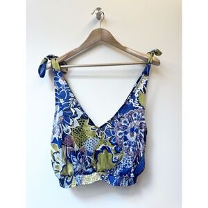 NWT Free People Floral Crop tie Strap Casual Summer Tank Top Blue White Yellow M